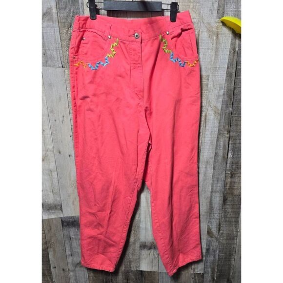 Vintage Denim - I.B. Diffusion Vintage 90s Pink Embroidered High Rise Mom Jeans Retro Cowgirl